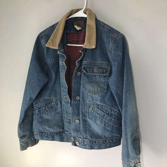 Vintage Eddie Bauer womens M petite trucker jean jacket corduroy collar lined - Picture 1 of 12